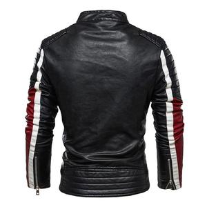 Veste en cuir pour homme au design classique, veste de motard, fermeture éclair, bloc de couleur, veste de moto en cuir - Product Image 5