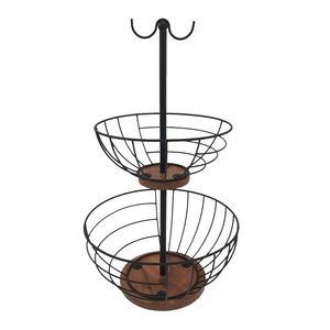 2 Tier Decorative Iron/<b>Wood</b> <b>Storage</b> <b>Basket</b> in Round Shape Black Finished for Tabletop & Kitchen Fruit <b>Storage</b> <b>Basket</b> - Product Image 1