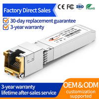 YTOPTO 10G SFP+ 구리 RJ45 트랜시버 모듈 30m 80m 10GBase-T, OEM 서비스, 주니퍼/시스코/브로케이드 호환, 3년 보증