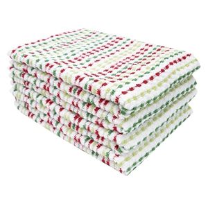 Checkered Cotton Kitchen Towels Rectangle Woven Red Green <b>White</b> Pattern Machine Washable for Household Use - Product Image 1