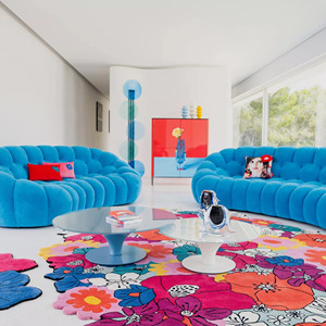 Tapis floral rond moderne fait à la main en laine colorée tapis intérieur à motif floral unique - Product Image 3