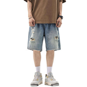 Nuevos pantalones cortos de mezclilla de talla grande para hombre, de ajuste holgado, de alta calidad, estilo vintage, rasgados, lavados. - Product Image 2