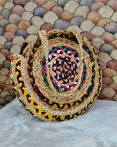 Diseño clásico de fibra de Yute natural con logotipo personalizado con una bolsa de mano redonda y relajada con asa con buena capacidad para un interior espacioso - Product Image 3