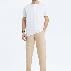 Camisetas de Hip Hop sin cuello con botones de manga corta larga de alta calidad Impresión personalizada Henley de algodón suave ligero para hombres - Product Image 2