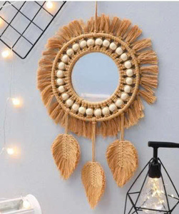 Miroir décoratif en bambou et rotin pour décoration de mariage fleurs murales Art en osier Décoration intérieure Miroirs ronds artisanaux au Vietnam - Product Image 4