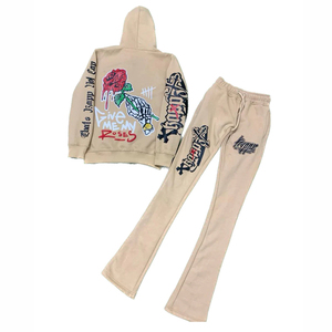 Conjunto Deportivo Personalizado de Invierno para Hombre, Unisex, 100% Algodón, Pantalones Deportivos, Chándal, Pantalones Acampanados y Sudadera con Dobladillo sin Rematar - Product Image 2