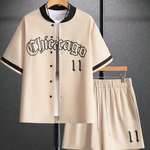 Ensemble de vêtements de sport d'été deux pièces pour hommes Vêtements d'extérieur décontractés en nylon respirant à séchage rapide avec logo personnalisé Ensemble assorti à la mode - Product Image 1