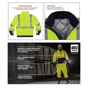 C Jessubond Vêtements de sécurité réfléchissants Veste pour hommes isolée Vêtements de travail imperméables d'hiver Sweat à capuche réfléchissant haute visibilité - Product Image 4