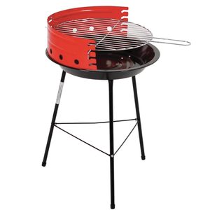 Griglia per barbecue leggera 36x36x53 cm a carbone con 3 gambe e parabrezza rosso/nero per il campeggio e il giardinaggio - Product Image 1