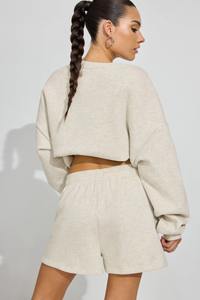 Sudadera de cuello redondo de gran tamaño para mujer, conjunto de pantalones cortos hasta la rodilla, Spandex/poliéster, dos piezas, informal, cómodo, Regular, sólido - Product Image 3