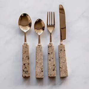 Couverts en acier inoxydable or rose avec gravier Set de couverts royaux de luxe à poignée en marbre pour la maison - Product Image 2