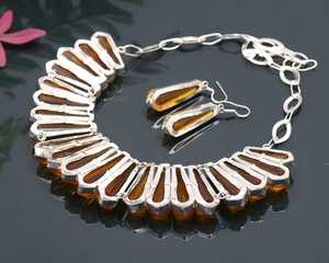 Handmade Citrine Necklace With Earring 925 Sterling Silver Pencil Shape Gemstone Adjustable Chain Jewelry <b>Gift</b> - Product Image 6