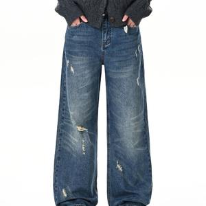 Pantalones Vaqueros Rectos de Estilo Retro Vintage para Hombre y Mujer, Lavados, Desgastados, de Mezclilla, de Cintura Media - Product Image 1