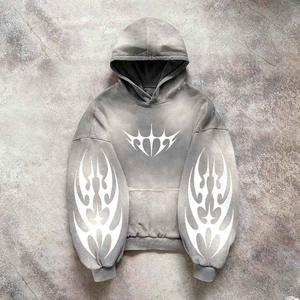 Sudadera con capucha recortada de gran tamaño Vintage antigua para hombre, árbol Real desgastado, estampado cuadrado de camuflaje, peso pesado, estilo de borde cortado de algodón 100% - Product Image 6