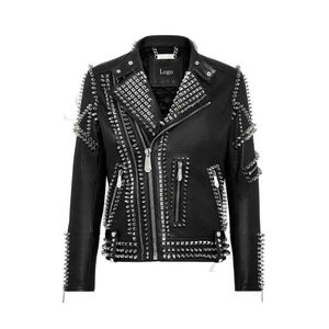 Chaquetas asimétricas de cuero con cuello Punk tachonado High Street Wear Precio al por mayor Chaquetas de cuero Rock Punk para hombres - Product Image 2