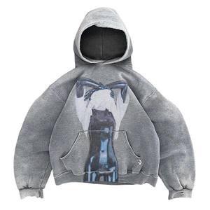Sweat à capuche pour homme en coton 100% avec broderie, lavage à l'acide, logo personnalisé, impression surdimensionnée, prix de gros pour l'hiver, strass - Product Image 2