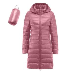 Parkas chauds d'hiver pour femmes veste bouffante rembourrée à manches longues avec manteaux à capuche mi-longs de couleur unie - Product Image 2