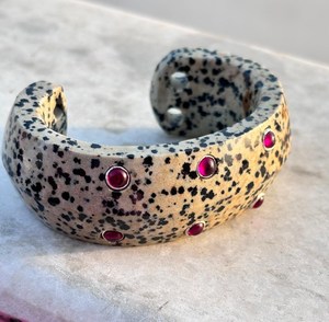 <span class=keywords><strong>Ruby</strong></span> Armband Sterling Zilveren Manchet Robijn En Dalmatian Armband Handgemaakte Edelsteen Armband Vrouwen Armband Cadeau Voor Haar Kant Ontwerp - Product Image 4