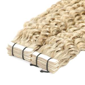 Extensions de cheveux humains brésiliens Remy bouclés à bandes adhésives 3C # Blond Platine Froid 60A, 20 Pouces - Product Image 2