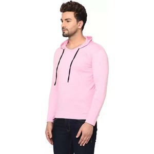 เสื้อยืดมีฮู้ดแบบเชือกรูดสีชมพูสำหรับผู้ชายผ้าฝ้ายเข้ารูปสีดำ - Product Image 3