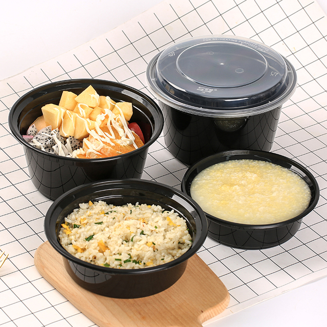 Microwave Safe PP Injection Disposable Food Container Round Salad Bowl Plastic Take Away Box to Go Food Packing with Lid