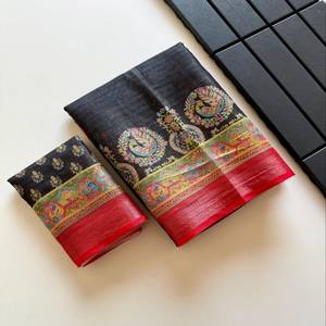 Sari de Seda VASTRA COTTAGE con Tejido Zari Puro, Bordado Jacquard Completo con Zari, Borde con Zari, Estampado Digital Kalamkari, Blusa - Product Image 1