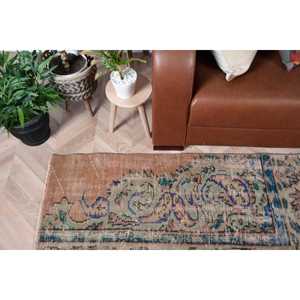 Alfombra Vintage, Pequeña Alfombra Turca de 2x4 pies, Alfombra de Lana con Bordes Azules y Marrones - Product Image 3