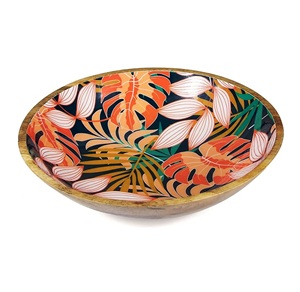 Ensaladera de madera de mango de tamaño personalizado más vendida con esmalte de impresión de zarzo hecho en India - Product Image 6