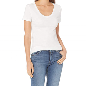 Camiseta Corta de Verano para Mujer, 100% Algodón Tejido, Antiarrugas, Cuello en V, Manga Corta, con Logotipo Personalizado, Nuevo Diseño 2026, 180g - Product Image 5