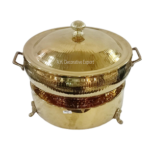 จานชุบโลหะทองทำมือทรงกลมออกแบบให้อุ่นอาหารที่เสิร์ฟพร้อมฝาและฐานที่ตั้งสำหรับแขวน - Product Image 2