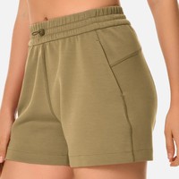 Shorts d'été décontractés pour femme, taille haute, coupe large, 100 % polyester éponge respirant, avec poches, idéal pour le sport et la plage, personnalisable avec logo.