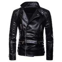 Nouvelle arrivée Veste en cuir pour hommes grande taille col montant veste en cuir à fermeture éclair veste en cuir de moto en PU
