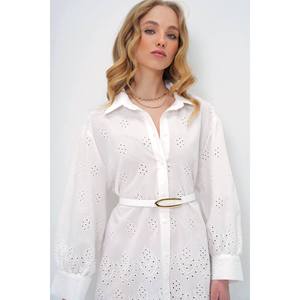 Long, thin white women's <b>belt</b> with <b>gold</b> buckle, suitable <b>for</b> jackets, shirts, and <b>dresses</b>. - White-<b>Gold</b> - Product Image 2