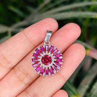 Liontin Bunga Mewah Buatan Tangan dengan Batu Turmalin Potongan Baguette dan Bulat, Batu Kelahiran Oktober, Perak Sterling 925, Perhiasan Berkualitas Tinggi