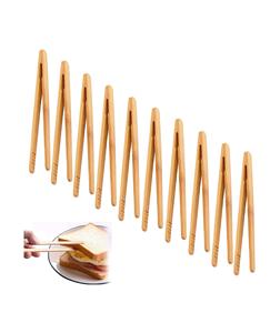 ที่คีบไม้ไผ่ใช้ซ้ำได้10แพ็คที่คีบไม้ไผ่สำหรับเครื่องปิ้งขนมปังคีมขนาดเล็กสำหรับสลัดชาผลไม้ขนมปังดอง - Product Image 1