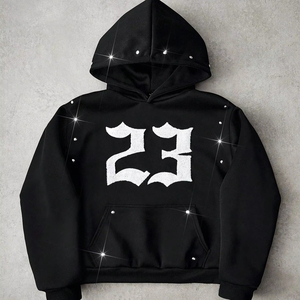 Sudadera con capucha de lana de gran tamaño para mujer, sudadera cálida gruesa de invierno con diamantes de imitación, ideal para ropa de calle o de salón - Product Image 1