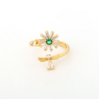 NYH Bague fleur rotative en zircon cubique pour femme Bagues de luxe en plaqué or avec abeille