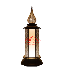 Handmade Gold Finished <b>Metal</b> <b>Lantern</b> With Read Embossed Glass Arabic <b>Lantern</b> - Product Image 5