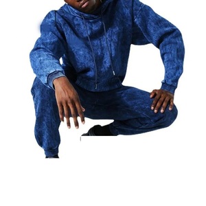 Survêtement imprimé à capuche délavé à l'acide pour hommes à la mode Service OEM Ensemble de jogging coupe régulière personnalisé Survêtement lavé Streetwear - Product Image 4