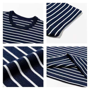 Camiseta de manga corta con cuello redondo de alta calidad 2025 para mujer, Top de algodón ajustado con lindas rayas 3D, informal, versátil - Product Image 1
