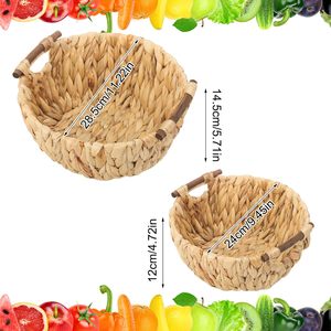 Vente en gros de panier rond tissé à la main en jacinthe d'eau avec poignées, panier de rangement en osier pour l'organisation du panier en osier - Product Image 6