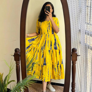 Robe d'été à volants ethniques avec manches bouffantes et motif floral Sun-Kissed Spirit pour une mode décontractée - Product Image 1