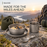 Ensemble de vaisselle en titane ultra-léger pour le camping, avec bol, tasse et cuillère emboîtables, idéal pour la randonnée et les voyages