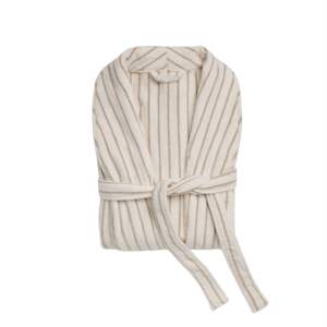 Luxury Striped Bath Robe Bamboo Viscose Cotton Blend Ultra Soft Zero Twist Technology Unisex Fit With Pockets in <b>Sand</b> Stripe - Product Image 2