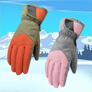 Guantes de esquí de cuero de color cómodos y personalizados, precio al por mayor, correa de muñeca ajustable, tamaño estándar internacional para snowboard - Product Image 6