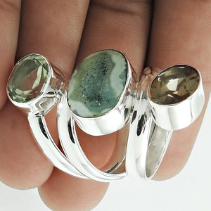 Bague trois pierres précieuses multiples pour femmes filles en argent sterling 925 Look élégant bijoux faits à la main chics prix de gros fournisseur en vrac - Product Image 3