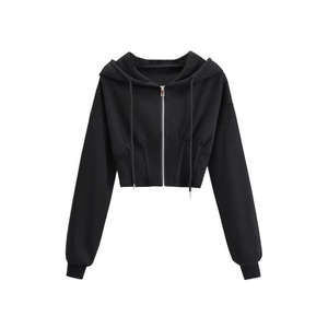 Alta calidad nueva llegada algodón mujeres Crop Top Sudadera con capucha 100% algodón manga larga ropa Casual moda Crop Hoodies - Product Image 2