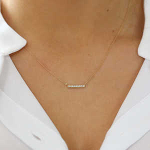 Collar de barra de diamante para mujer, colgante de oro sólido amarillo de 14k con ajuste de Micro pavé, collar de uso diario de último diseño bonito para mujer - Product Image 5