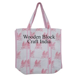 Bolsa de Compras de Algodón Hecha a Mano con Estampado de Bloques Indio, Bolsa de Mano para Mujer, Bolsa de Hombro Acolchada con Estampado de Bloques Hecha a Mano - Product Image 1