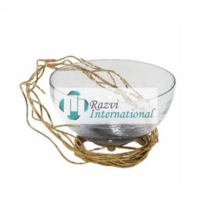 ชามแก้วพร้อมดีไซน์ดอกไม้เคลือบสีทองสำหรับตกแต่งดีไซน์ใหม่ล่าสุดชามเสิร์ฟมาตรฐาน - Product Image 4
